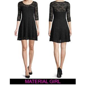 Material Girl Black Lace 3/4 Sleeve Jewel Neck Mini Party Dress